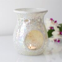 Large White Iridescent Crackle Oil Burner - Image 4