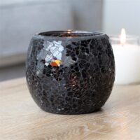 Large Black Crackle Glass Candle Holder - Image 3