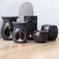 Large Black Crackle Glass Candle Holder - Image 4