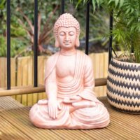 Terracotta Effect 52cm Sitting Garden Buddha - Image 6