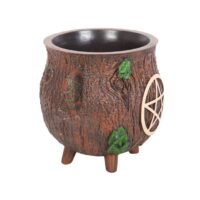 Pentagram Bark Effect Resin Cauldron Plant Pot - Image 2